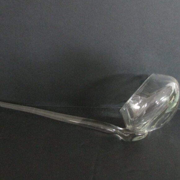 Vtg Mid Century Glass Punch Bowl Ladle Applied Handle 15" Flat Bottom - Picture 5 of 9
